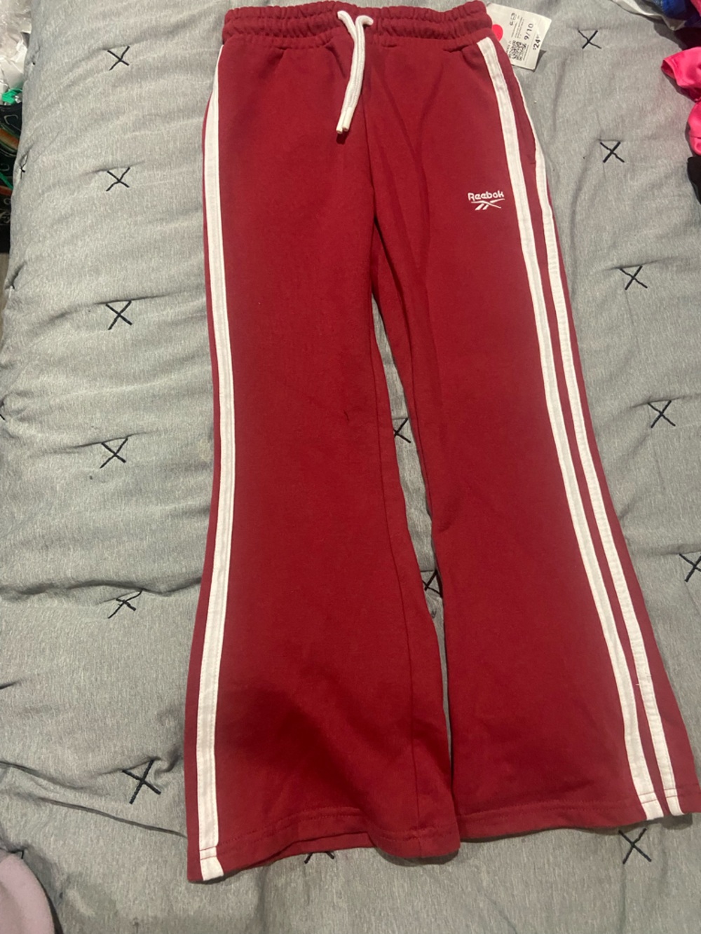 Reebok Kids Red Joggers with White Side Stripes